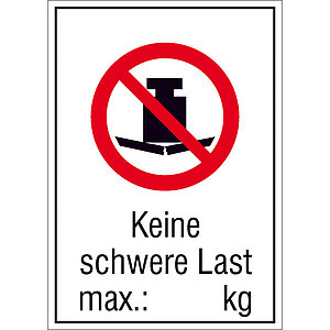Verbots-Kombischild | Keine schwere Last, max.: kg 21.A6130 Verbots-Kombischild | Keine schwere Last, max.: kg