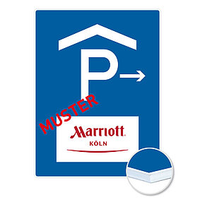 Individuell gefertigtes Parkplatzschild mit Logo | Aluminium 2,0 mm weiß, Ecken rund, ohne Bohrung 52.S1803 Individuell gefertigtes Parkplatzschild mit Logo | Aluminium 2,0 mm weiß, Ecken rund, ohne Bohrung
