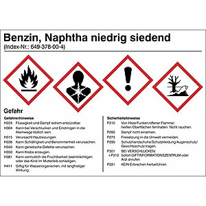 Gefahrstoffetikett Benzin | Naphtha niedrig siedend 21.B2042 Gefahrstoffetikett Benzin | Naphtha niedrig siedend