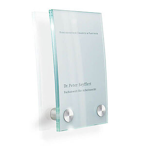 CRISTALLO Türschild | gewölbt aus 2 x 4 mm Floatglas mit Edelstahlhalter