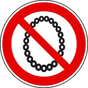 Verbotsschild auf Bogen | Bedienung mit Halskette verboten