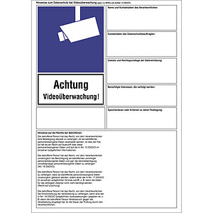 Hinweise zum Datenschutz (DSGVO) bei Videoüberwachung | Datenschutzhinweise bei Videoüberwachung mit Text nach Wahl