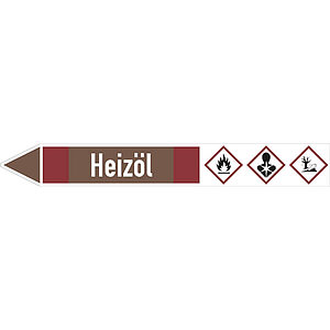 SafetyMarking Rohrleitungspfeil mit GHS-Symbol | Heizöl linksweisend 21.4227 SafetyMarking Rohrleitungspfeil mit GHS-Symbol | Heizöl linksweisend