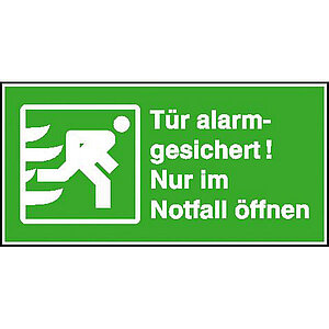 Fluchtweg-Kombischild | Tür alarmgesichert! Nur im Notfall öffnen