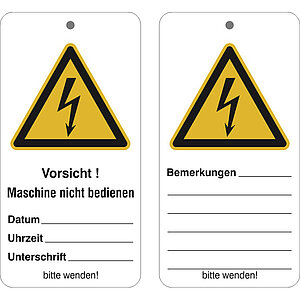 Wartungsanhänger mit Sicherheitszeichen | Vorsicht! Maschine nicht bedienen