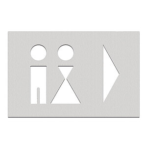 Phos Wegweiser aus Edelstahl | Toilettenschild mit Symbol Dame und Herr und Pfeil rechtsweisend