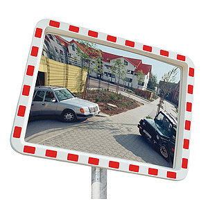 Verkehrsspiegel Eucryl eckig | aus Acrylglas, Kunststoffrahmen in rot/weiß