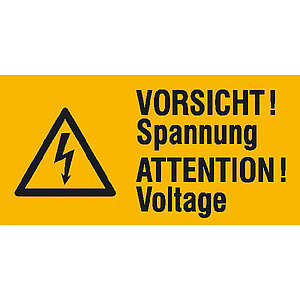 Warn-Kombischild auf Bogen | Vorsicht Spannung 2-sprachig (D/GB) 30.0592 Warn-Kombischild auf Bogen | Vorsicht Spannung 2-sprachig (D/GB)