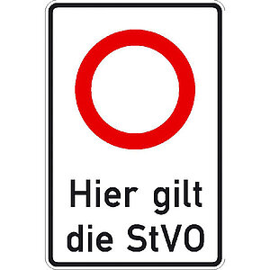 Verkehrsschild - Betriebskennzeichnung | StVO-Zeichen: Zulässige Höchstgeschwindigkeit ? Text: Hier gilt die StVO