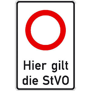 Verkehrsschild - Betriebskennzeichnung | StVO-Zeichen: Zulässige Höchstgeschwindigkeit ? Text: Hier gilt die StVO 53.5829 Verkehrsschild - Betriebskennzeichnung | StVO-Zeichen: Zulässige Höchstgeschwindigkeit ? Text: Hier gilt die StVO