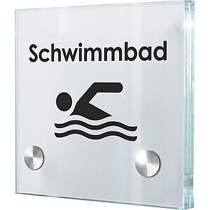 CRISTALLO Türschild | rahmenlos aus 2 x 4 mm Sicherheitsglas mit hochwertigen Edelstahlhaltern CR2901 CRISTALLO Türschild | rahmenlos aus 2 x 4 mm Sicherheitsglas mit hochwertigen Edelstahlhaltern