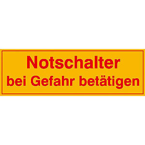 Hinweisschild auf Bogen - Elektrotechnik | Notschalter bei Gefahr betätigen