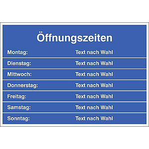 Türschild Öffnungszeiten | zur individuellen Beschriftung