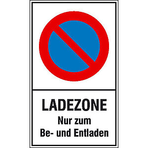 Haltverbotsschild | Symbol: Eingeschränktes Haltverbot, Text: Ladezone Nur zum Be- und Entladen