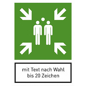 Fluchtwegschild | Sammelstelle und max. 20 Zeichen Text nach Wahl 53.A2027 Fluchtwegschild | Sammelstelle und max. 20 Zeichen Text nach Wahl