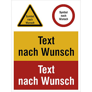 Warn-Verbots-Gebots-Kombischild | mit max. 2 Sicherheitszeichen + 2 Texten nach Wahl 21.A8001 Warn-Verbots-Gebots-Kombischild | mit max. 2 Sicherheitszeichen + 2 Texten nach Wahl