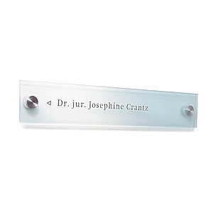 CRISTALLO Firmenschild Wegweiser | rahmenlos aus 1 x 8 mm Sicherheitsglas mit großen Edelstahlhaltern