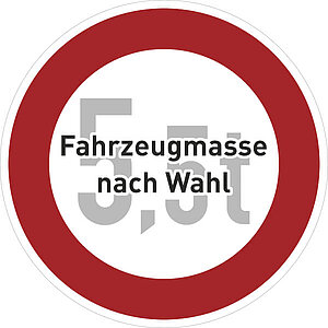 Verkehrsschild | Verbot für Fahrzeuge über angegebene tatsächliche Masse VZ: 262 53.5722 Verkehrsschild | Verbot für Fahrzeuge über angegebene tatsächliche Masse VZ: 262