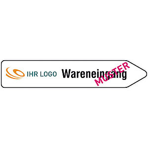 Individuell gefertigter Wegweiser (rechtsweisend) | Aluminium-Verbundplatte, 3,0 mm weiß, Ecken rund, ohne Bohrung 50.S1203 Individuell gefertigter Wegweiser (rechtsweisend) | Aluminium-Verbundplatte, 3,0 mm weiß, Ecken rund, ohne Bohrung