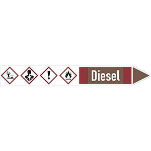 SafetyMarking Rohrleitungspfeil mit GHS-Symbol | Diesel rechtsweisend 21.4234 SafetyMarking Rohrleitungspfeil mit GHS-Symbol | Diesel rechtsweisend