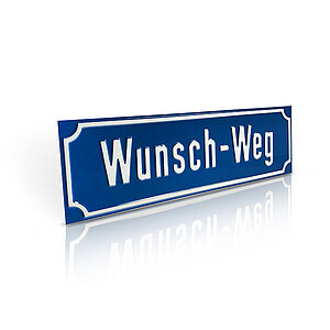 Nostalgie-Straßennamenschild | mit Antiqua Rand, blau/weiß,