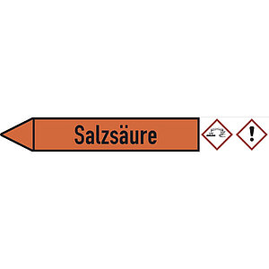 SafetyMarking Rohrleitungspfeil mit GHS-Symbol | Salzsäure linksweisend 30.4177 SafetyMarking Rohrleitungspfeil mit GHS-Symbol | Salzsäure linksweisend
