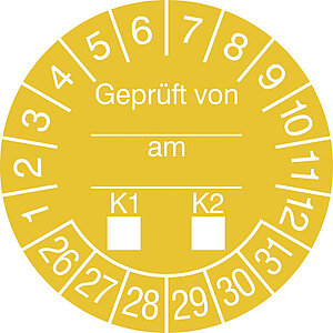 Prüfplakette | Geprüft von...am...K1-K2