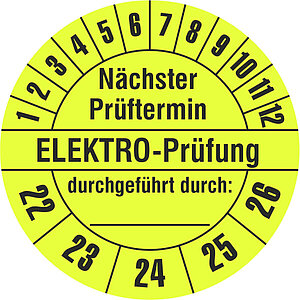 Prüfplakette | Nächster Prüftermin - ELEKTRO-Prüfung - durchgeführt durch