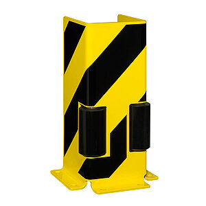 Anfahrschutz U-Profil Stahl mit Leitrollen | dreiseitiger Schutz, gelb/schwarz, zum Aufdübeln