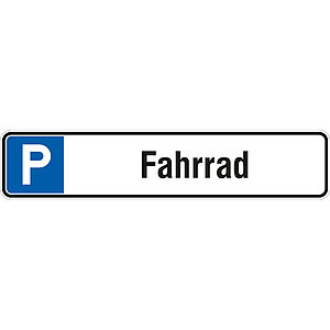 Parkplatzschild | Symbol: P, Text: Fahrrad