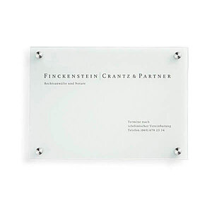 CRISTALLO Firmenschild Wegweiser | rahmenlos aus 1 x 8 mm Sicherheitsglas mit hochwertigen Edelstahlhaltern CR2926 CRISTALLO Firmenschild Wegweiser | rahmenlos aus 1 x 8 mm Sicherheitsglas mit hochwertigen Edelstahlhaltern