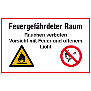 Hinweisschild - Betriebskennzeichnung | Feuergefährdeter Raum, Rauchen verboten