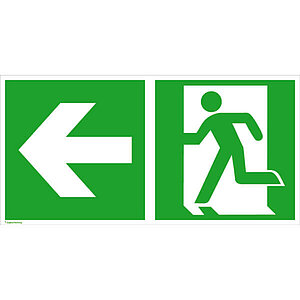 Fluchtwegschild - langnachleuchtend | Notausgang links mit Zusatzzeichen: Richtungsangabe links