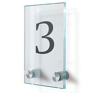 CRISTALLO Türschild | rahmenlos aus 2 x 4 mm Sicherheitsglas mit hochwertigen Edelstahlhaltern CR2900 CRISTALLO Türschild | rahmenlos aus 2 x 4 mm Sicherheitsglas mit hochwertigen Edelstahlhaltern