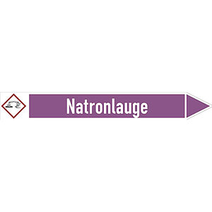 SafetyMarking Rohrleitungspfeil mit GHS-Symbol | Natronlauge rechtsweisend 21.4204 SafetyMarking Rohrleitungspfeil mit GHS-Symbol | Natronlauge rechtsweisend