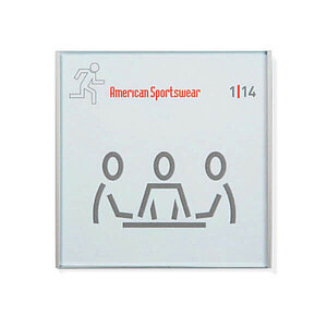 FRAME Türschild | aus Sicherheitsglas und seitlichen Führungsschienen aus satiniertem Aluminium FR6100 FRAME Türschild | aus Sicherheitsglas und seitlichen Führungsschienen aus satiniertem Aluminium