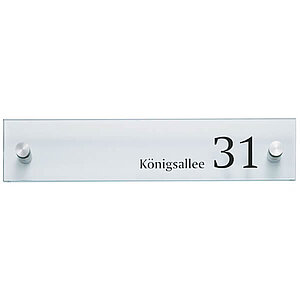 CRISTALLO Firmenschild Wegweiser | rahmenlos aus 1 x 8 mm Sicherheitsglas mit 2 Edelstahlhaltern CR2958 CRISTALLO Firmenschild Wegweiser | rahmenlos aus 1 x 8 mm Sicherheitsglas mit 2 Edelstahlhaltern