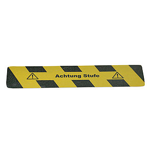 Antirutschstreifen gelb/schwarz | selbstklebend, mit Warnzeichen und Text: Achtung Stufe 90.1479 Antirutschstreifen gelb/schwarz | selbstklebend, mit Warnzeichen und Text: Achtung Stufe