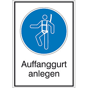 Gebots-Kombischild | Auffanggurt anlegen 51.A7332 Gebots-Kombischild | Auffanggurt anlegen