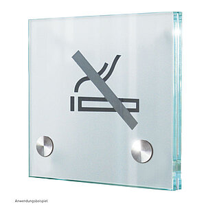 CRISTALLO Türschild | rahmenlos aus 2 x 4 mm Sicherheitsglas mit hochwertigen Edelstahlhaltern