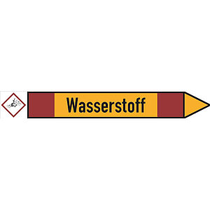 SafetyMarking Rohrleitungspfeil mit GHS-Symbol | Wasserstoff rechtsweisend 21.4256 SafetyMarking Rohrleitungspfeil mit GHS-Symbol | Wasserstoff rechtsweisend