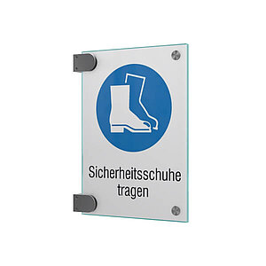 CRISTALLO Fahnenschild | aus 2 x 4 mm Sicherheitsglas mit Edelstahl-Schildklemmen