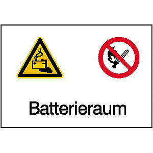 Warn-, Verbots-Kombischild | Batterieraum 43.1357 Warn-, Verbots-Kombischild | Batterieraum