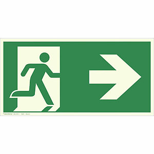 Fluchtwegschild - langnachleuchtend | Notausgang rechts, (Kombischild)