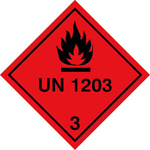 SafetyMarking Gefahrzettel nach ADR | Klasse 3, Entzündbare flüssige Stoffe UN 1203
