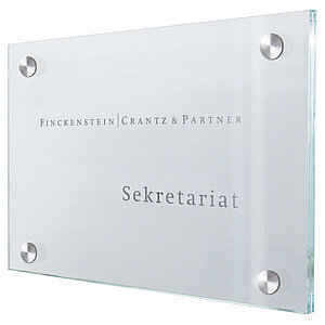 CRISTALLO Türschild | rahmenlos aus 2 x 4 mm Sicherheitsglas mit hochwertigen Edelstahlhaltern CR2904 CRISTALLO Türschild | rahmenlos aus 2 x 4 mm Sicherheitsglas mit hochwertigen Edelstahlhaltern