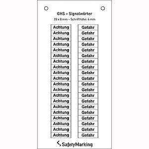 GHS-Signalwörter auf Bogen | 20 x Achtung, 20 x Gefahr 30.3560 GHS-Signalwörter auf Bogen | 20 x Achtung, 20 x Gefahr