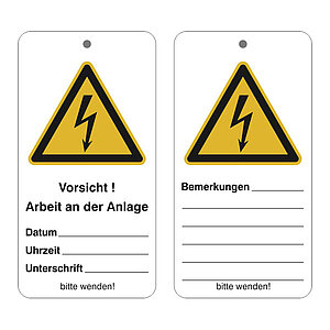 Wartungsanhänger mit Sicherheitszeichen | Vorsicht! Arbeit an der Anlage