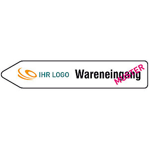 Individuell gefertigter Wegweiser (linksweisend) | Aluminium-Verbundplatte, 3,0 mm weiß, Ecken rund, ohne Bohrung 50.S1202 Individuell gefertigter Wegweiser (linksweisend) | Aluminium-Verbundplatte, 3,0 mm weiß, Ecken rund, ohne Bohrung