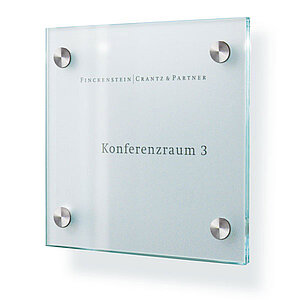 CRISTALLO Türschild | rahmenlos aus 2 x 4 mm Sicherheitsglas mit hochwertigen Edelstahlhaltern